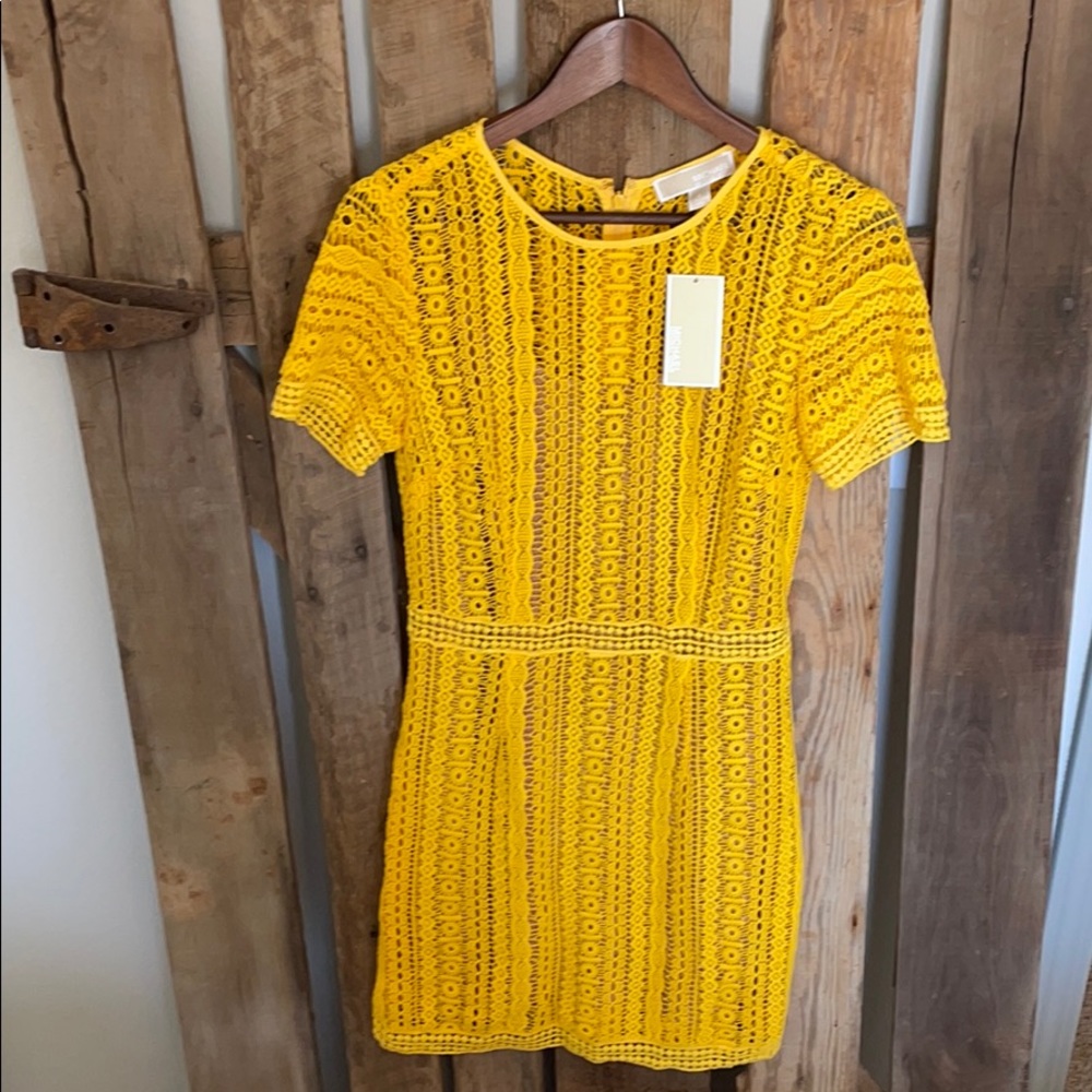 Michael Kors Yellow Lace Dress w/ nude slip